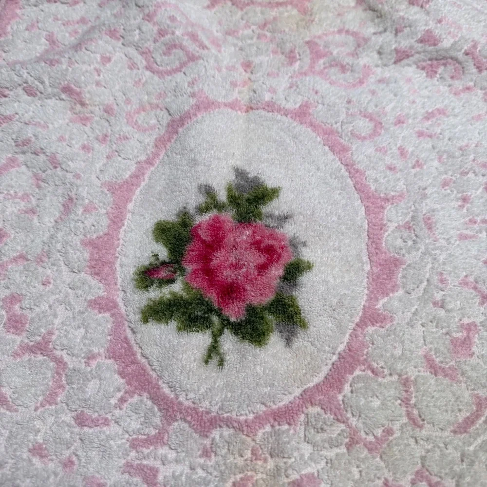 70s Vintage Cannon Royal Family 6pc Towel Set Pink Rose Floral Cotton White‎